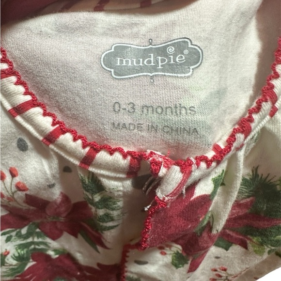 Mud Pie Poinsettia and Striped Gown with head band size 0-3 months Festive - Picture 3 of 6